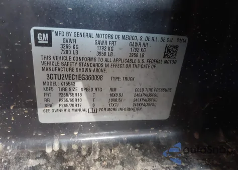 2014 GMC Sierra 1500 Slt из США, поврежденный, VIN 3GTU2VEC1EG360098